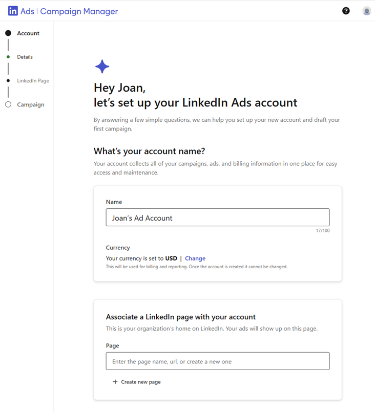 LinkedIn ads account set up.