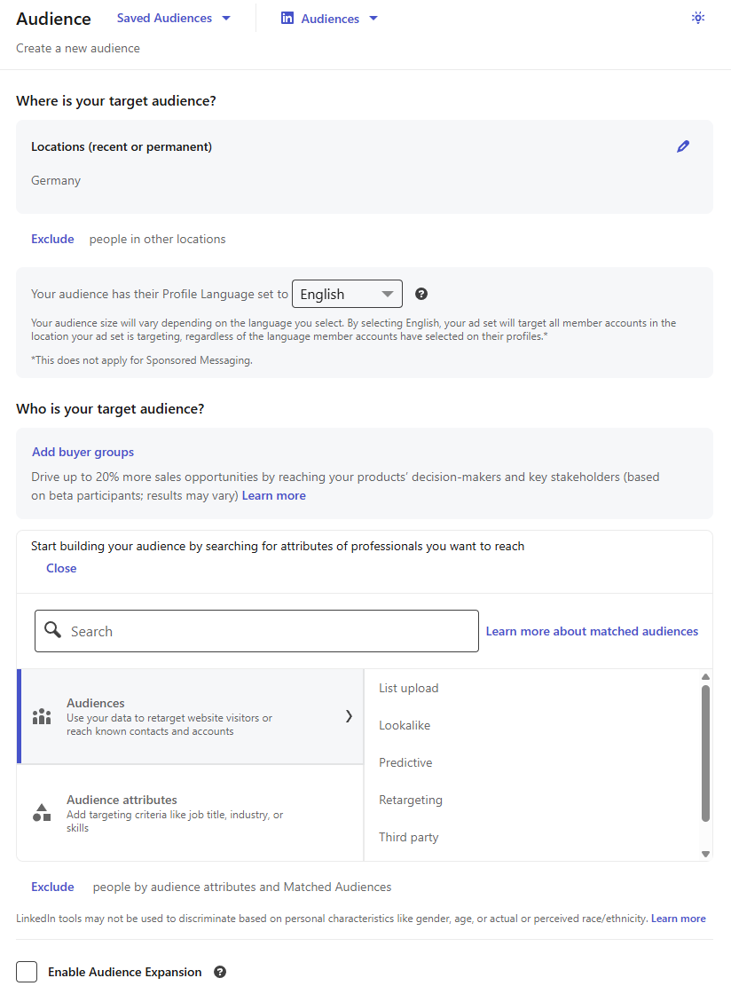 Definition of target audience