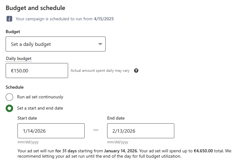 Budget and schedule options