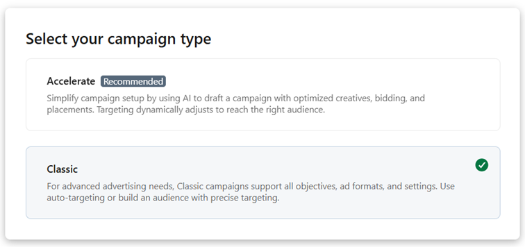 Selecting a campaign type
